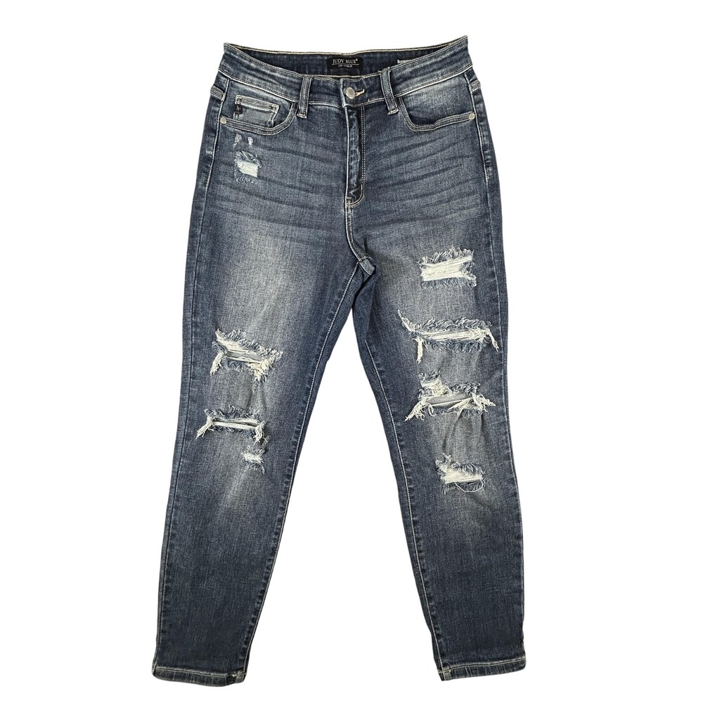 Judy Blue‎ Jeans Womens 7 28 Blue Boyfriend Fit Distressed Ripped Denim Pants